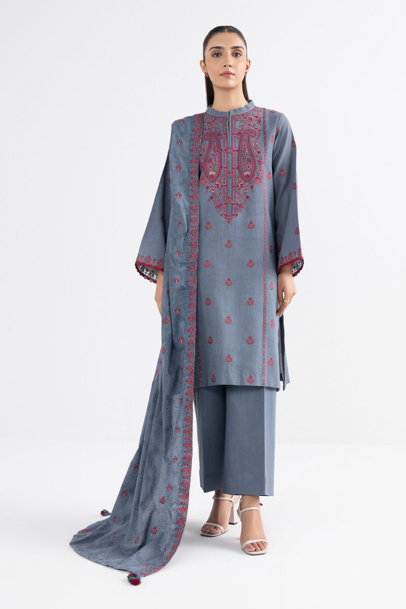 3 Piece - Embroidered Crosshatch Suit