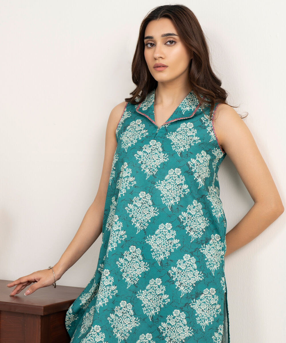 Women's Unstitched Lawn Printed Green 2 Piece Suit