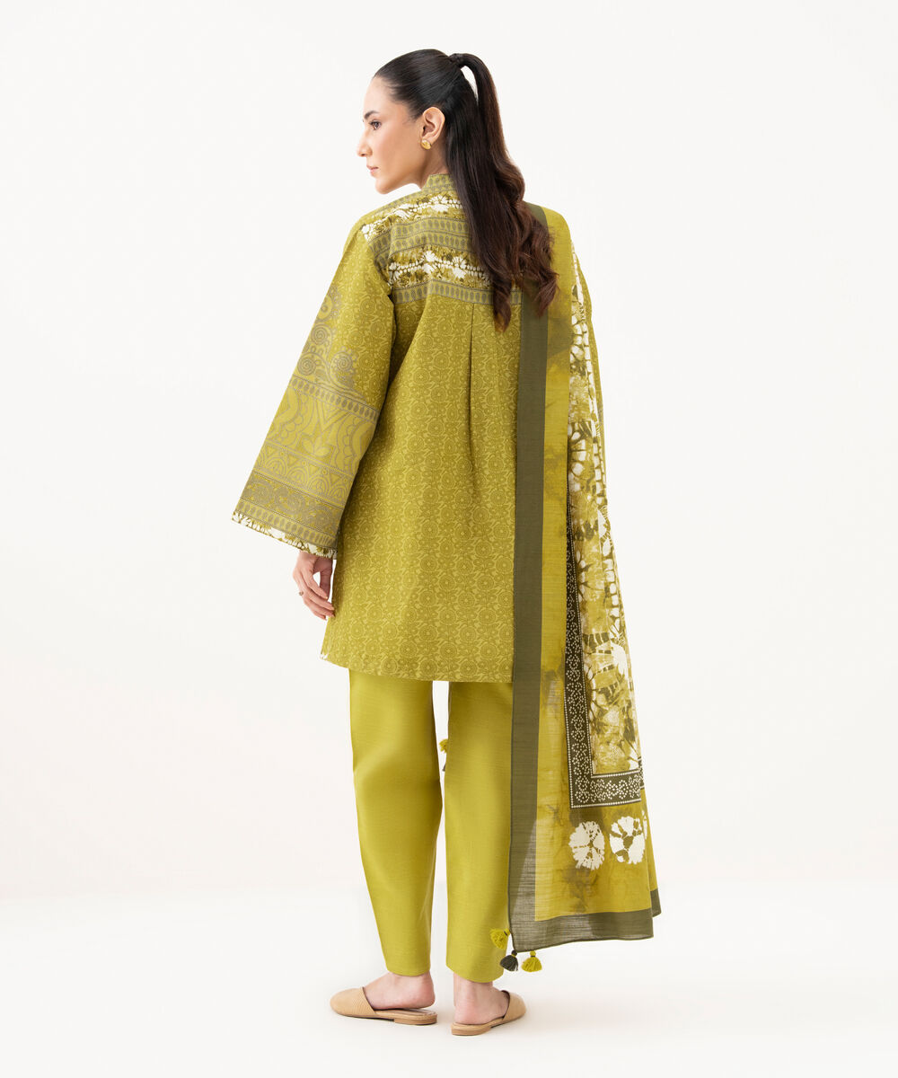 Women's Unstitched Light Khaddar Printed Yellow 3 Piece Suit