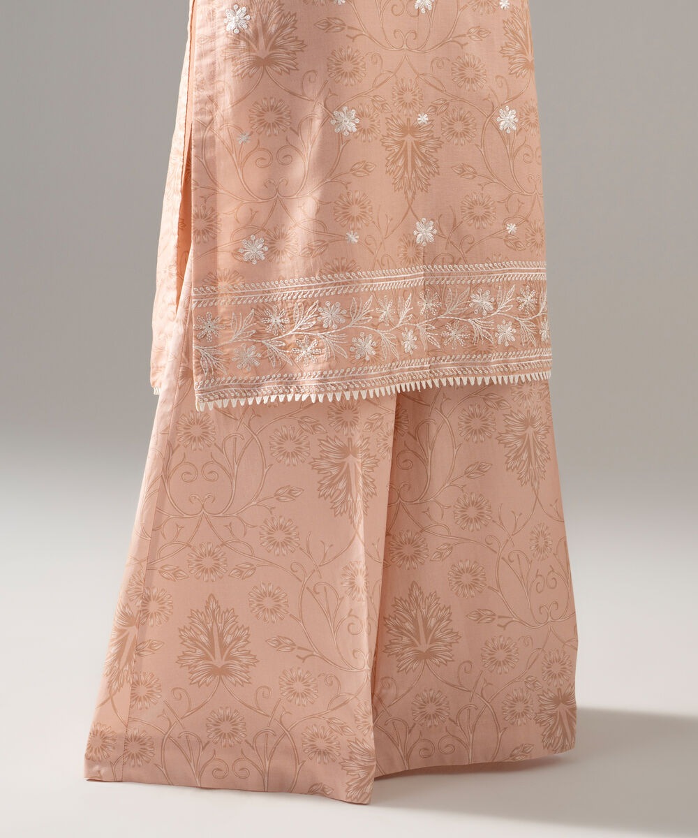 Women's RTW Fancy Cotton Printed Embroidered Pink 2 Piece Suit