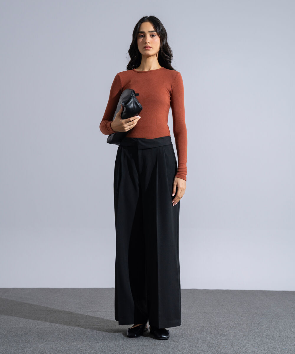 Women's Western Wear Rust Round Neck Knit Top