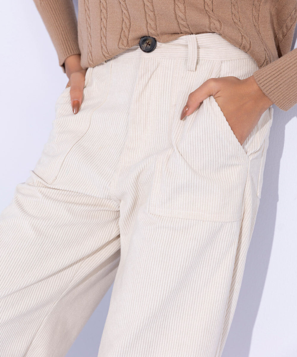 Woman - White Corduroy Trousers