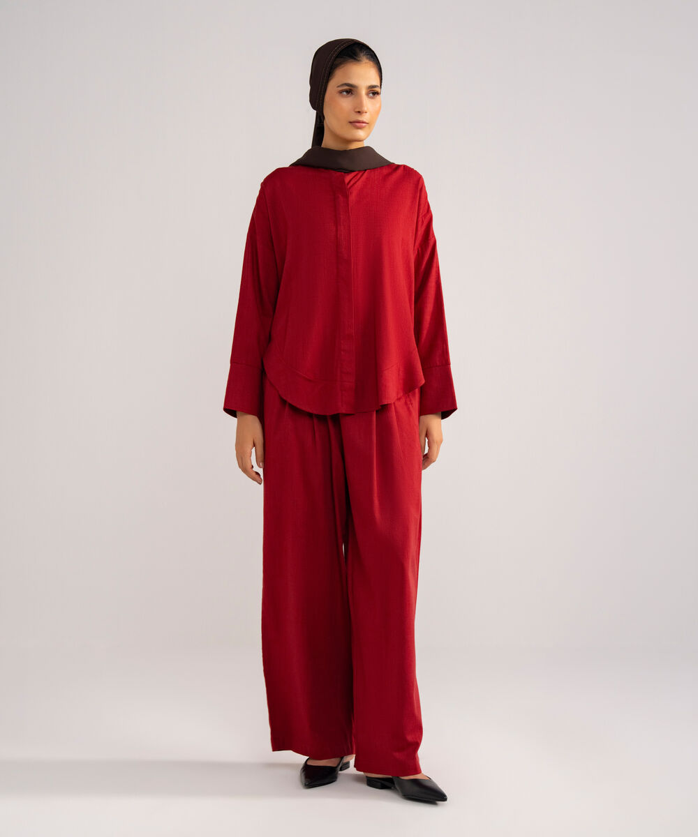 Women's Burnt Red Relaxed Fit Button Down