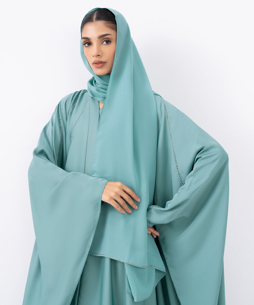 Women's Blue Polyester Abaya Set
