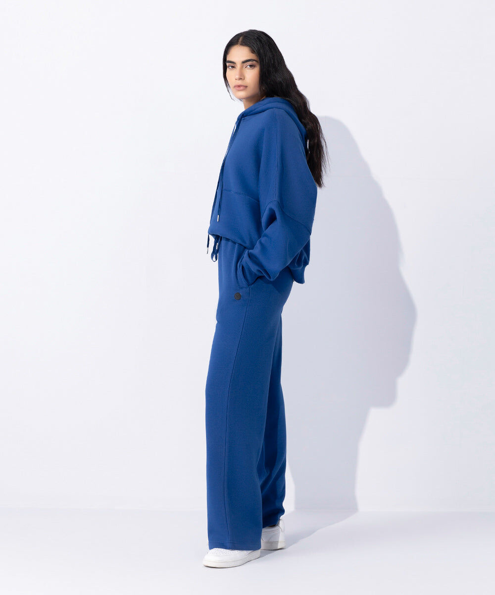 Woman - Blue Fleece Wide Leg Jogging Trousers