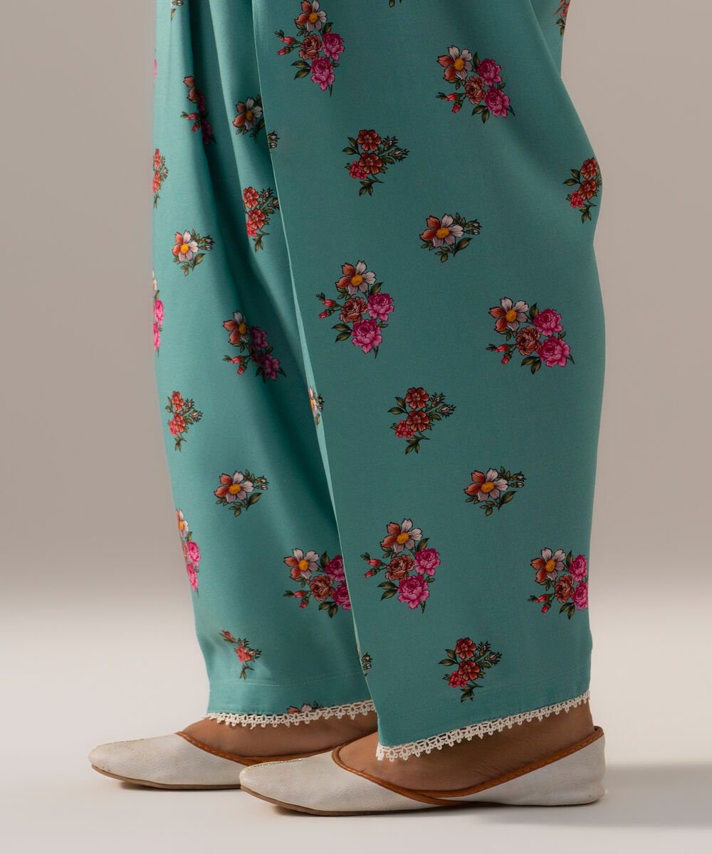 Women's RTW Arabic Cambric Printed Seaform Green Regular Shalwar