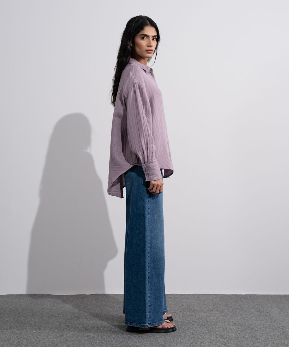 Women's Lilac Loose-Fit Muslin Shirt