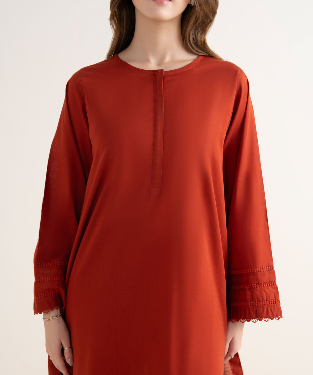 Women's RTW Khaddar Solid Boxy Orange Shirt