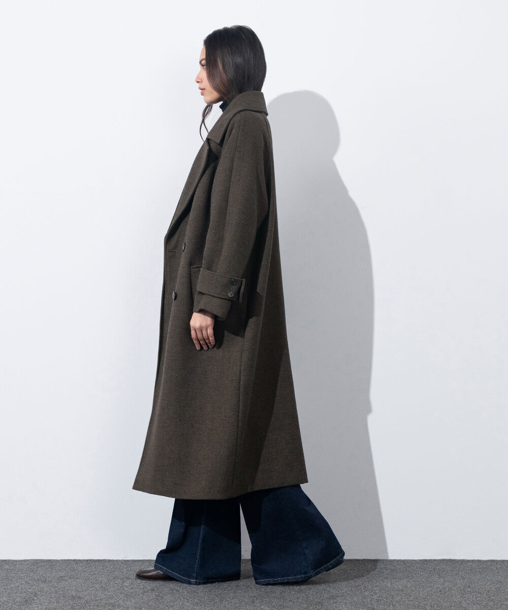 Women's Western Wear Green Melange Double Breasted Tweed Coat