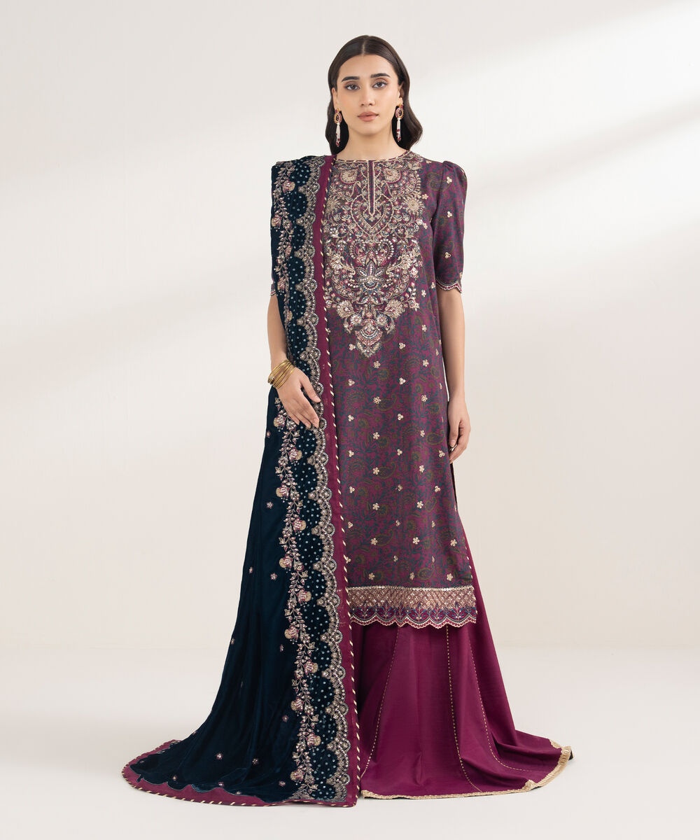 Women's Unstitched Viscose Raw Silk 3 Piece Suit