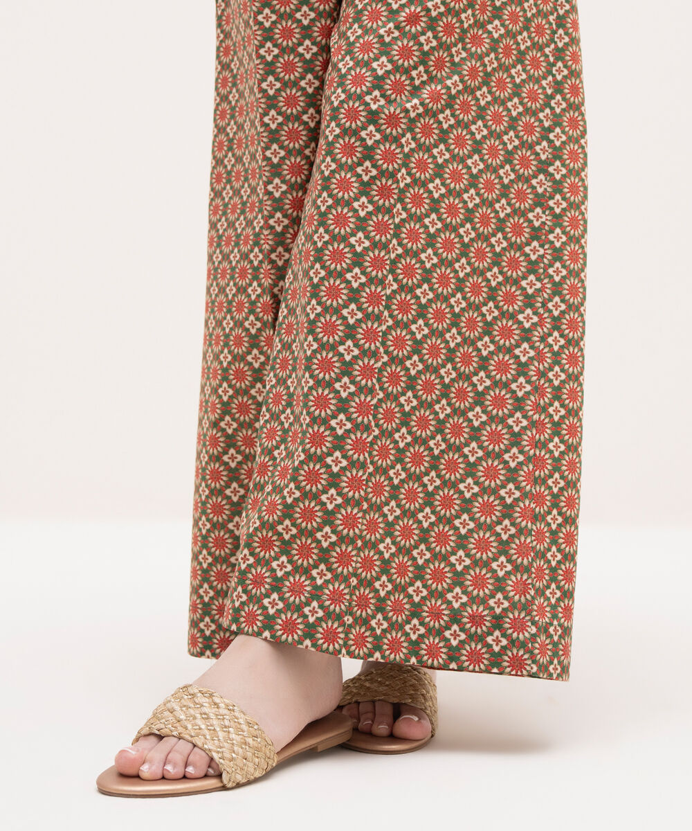 Women's RTW Cambric Green Printed Flared Pants