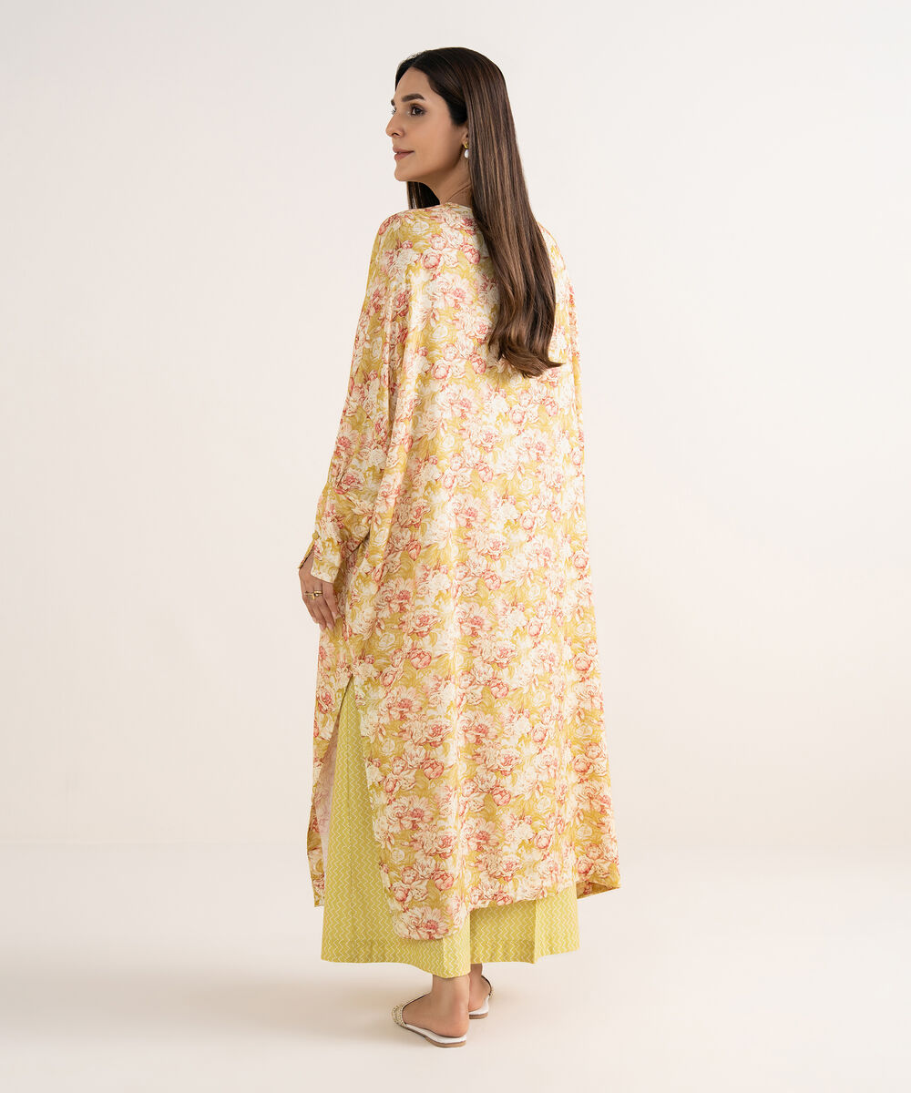 Women's RTW Arabic Lawn Yellow Printed Drop Shoulder Shirt