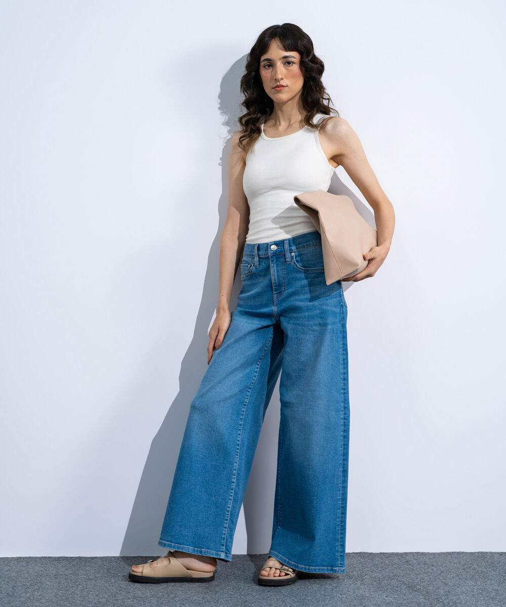 Women's Bleach Wash High Rise Wide Leg Jeans