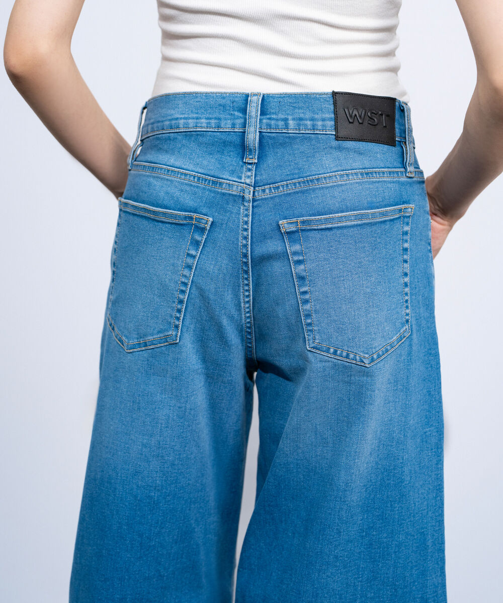 Women's Bleach Wash High Rise Wide Leg Jeans