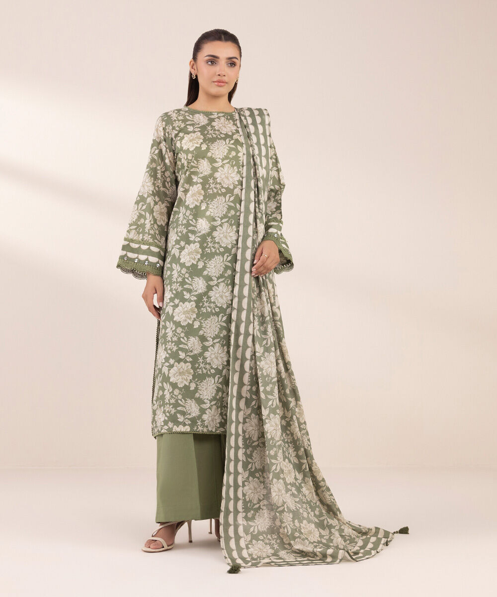 Women's RTW Lawn Green Printed A-Line Shirt