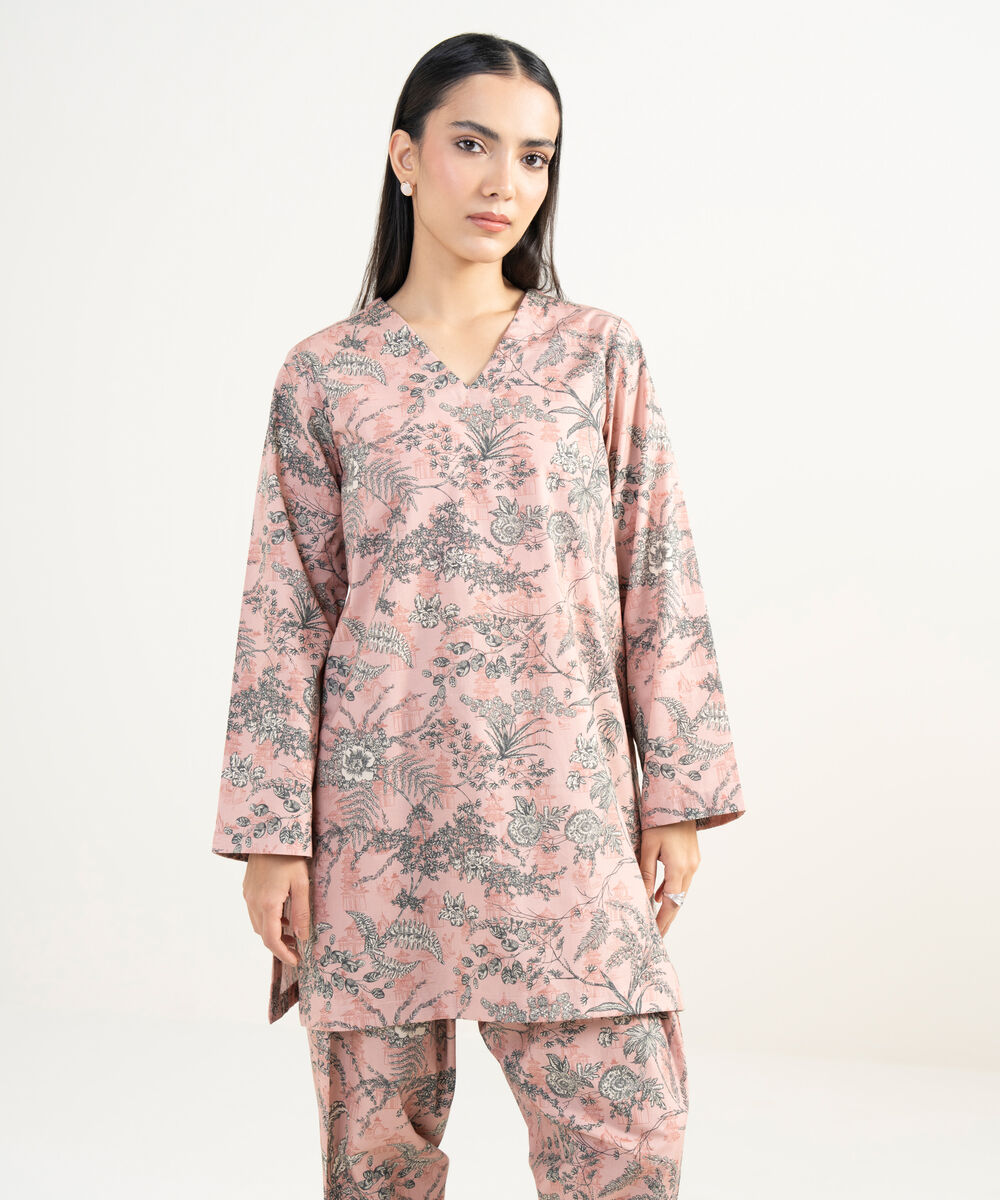 Women's RTW Cambric Printed Pink Straight Shirt