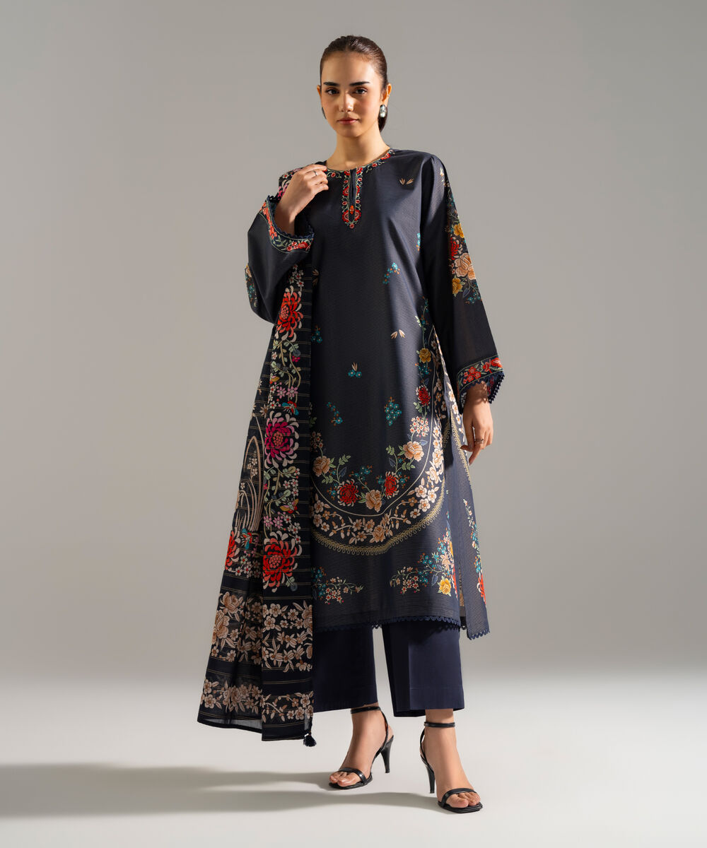 Zari Voile Printed Blue Dupatta