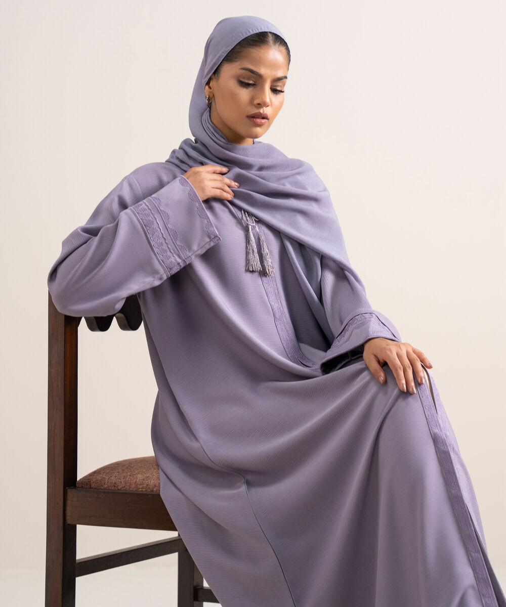 Women's Silky Textured Lilac Regular Abbaya Set