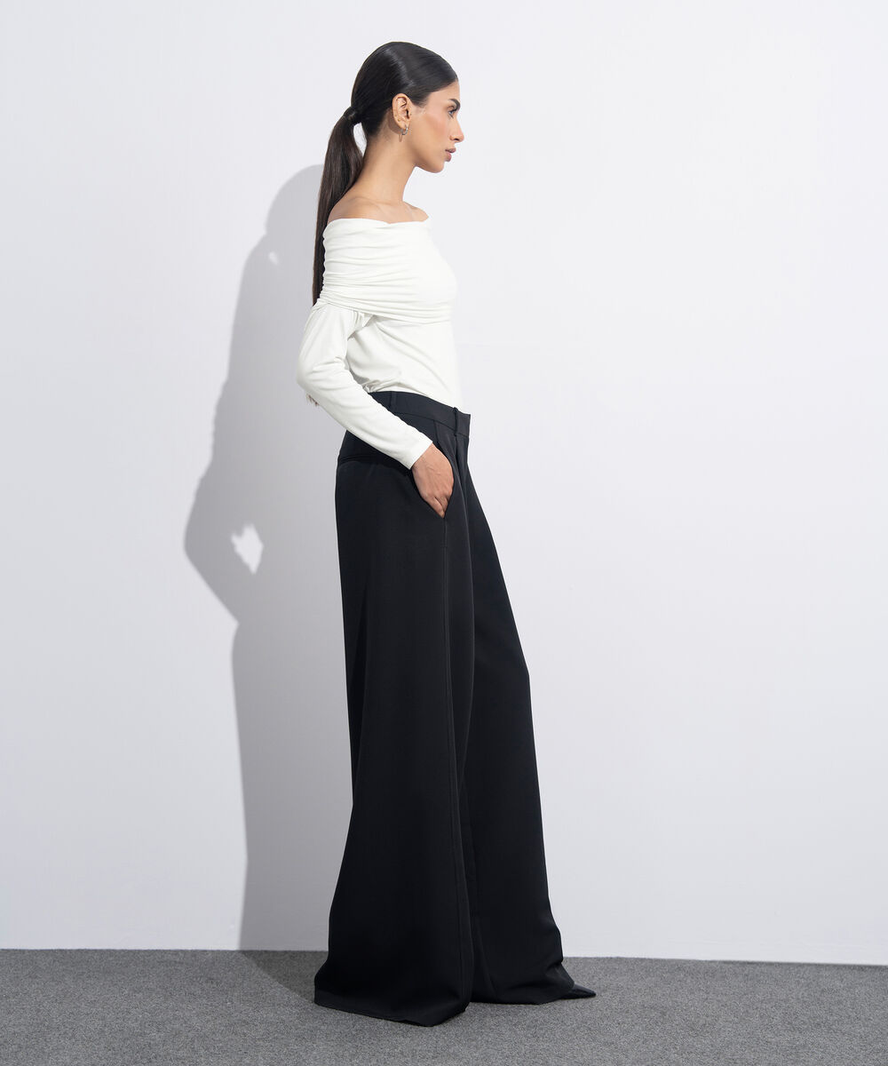 Women's Western Wear Black Flared Hem Tailored Trousers