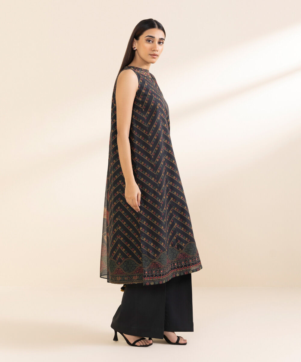 Unstitched Women's Embroidered Lawn Black Three Piece Suit