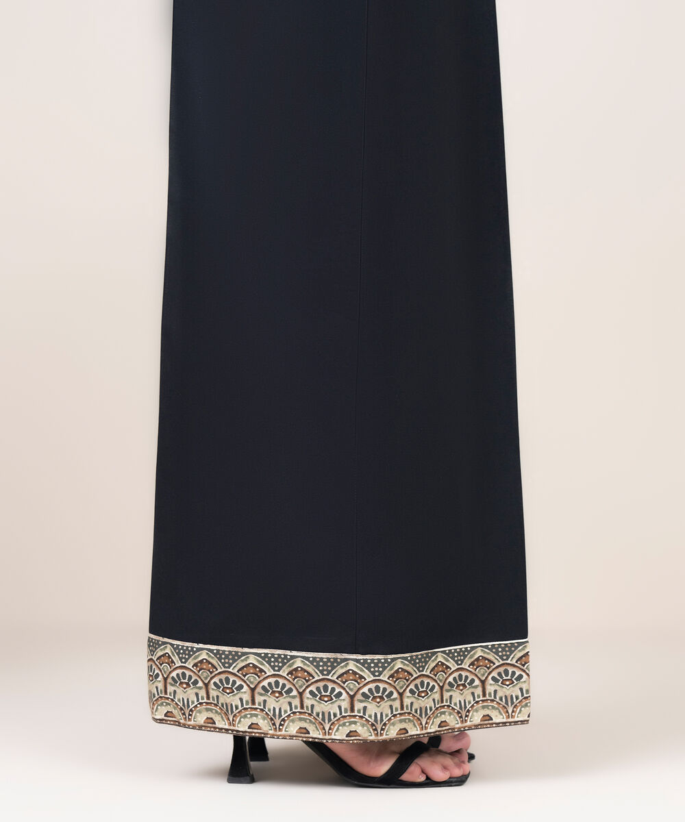 Women's RTW Viscose Linen Solid Black Flared Pants