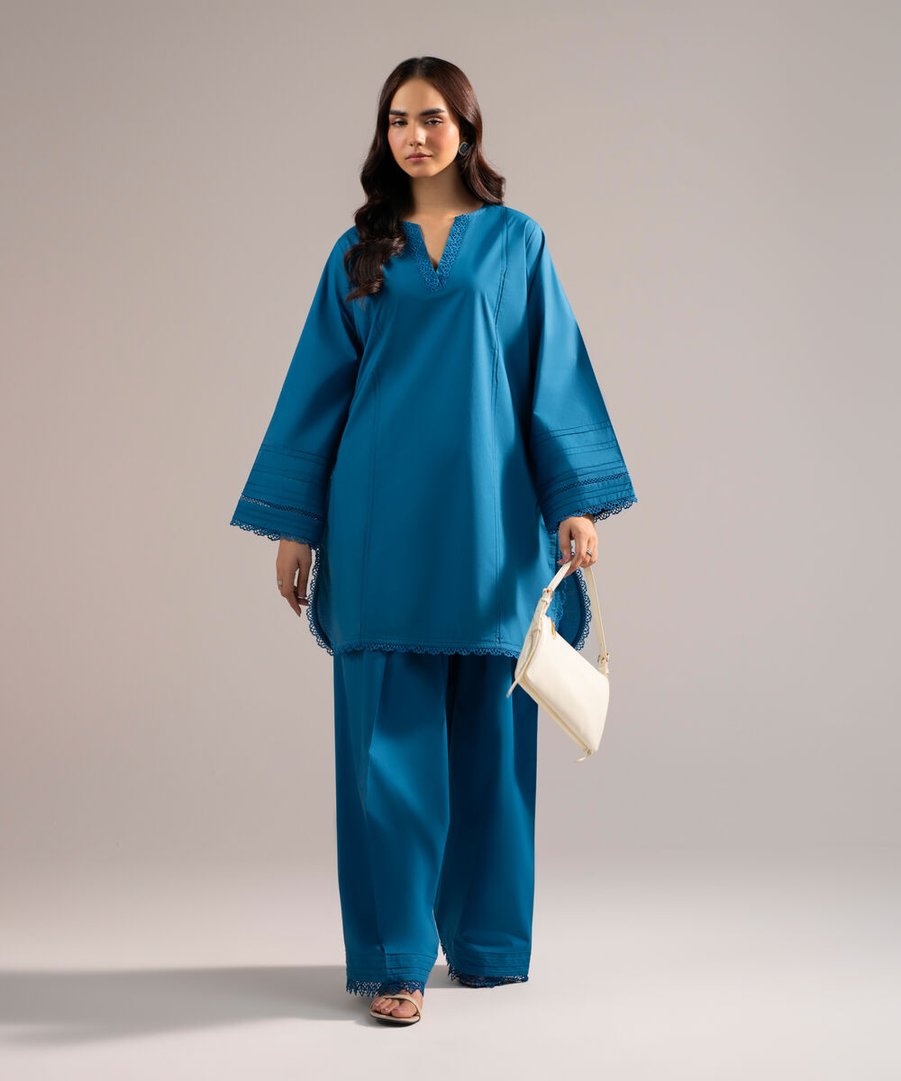 Women's RTW Poplin Solid Dark Blue Straight Shirt