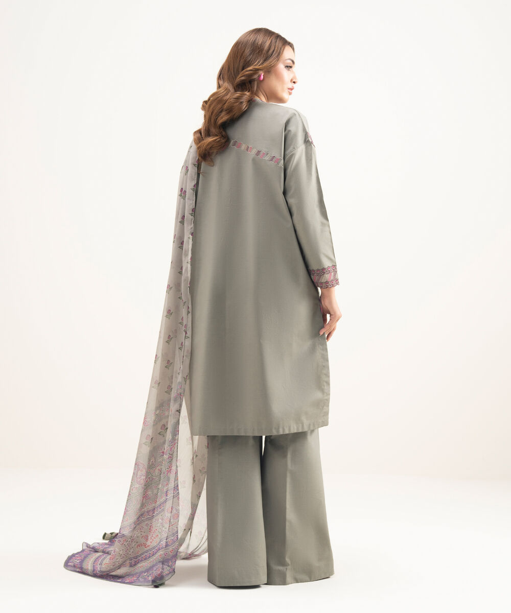 Women's Unstitched Lawn Embroidered Grey 3 Piece Suit