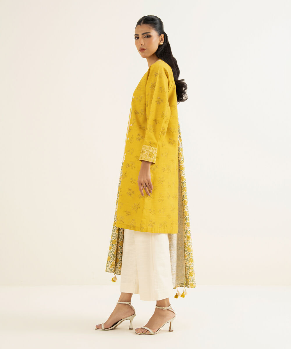 Women's Unstitched Khaddar Embroidered Yellow 2 Piece Suit