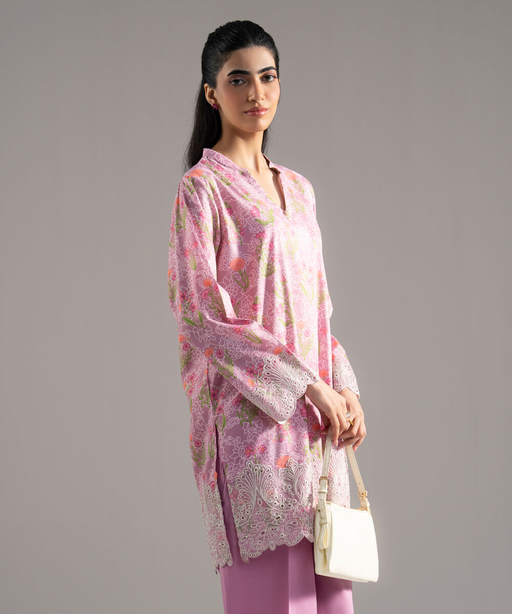 Women's RTW Cotton Viscose Printed Embroidered Purple 2 Piece Suit