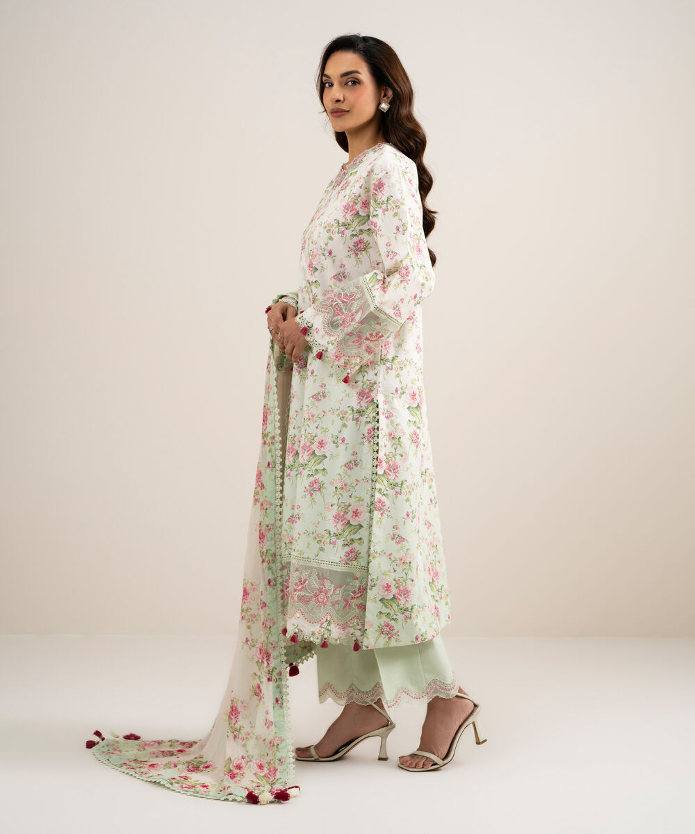 Women's Unstitched Lawn Embroidered Green