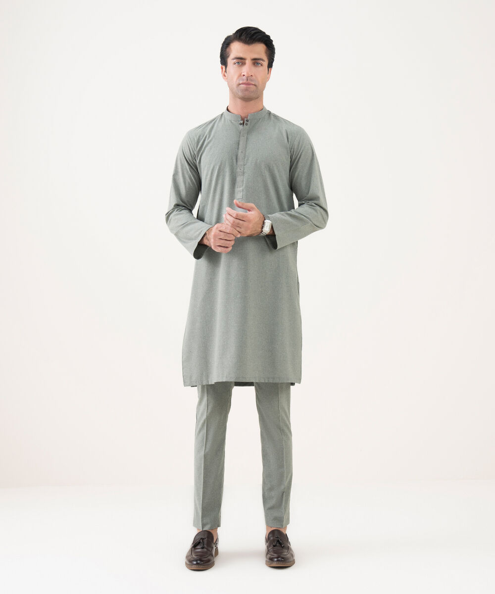 Men's Viscose Plain Green Kurta Trousers