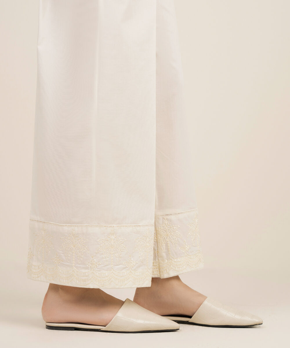 Women's RTW Cambric Embroidered Off White Culottes