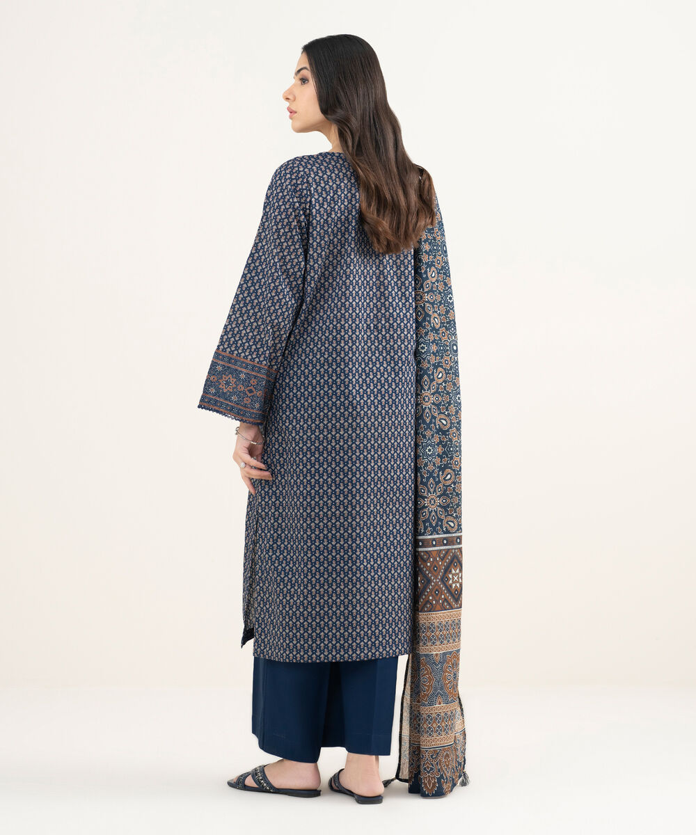 Women's RTW Lawn Printed Blue 3 Piece Suit