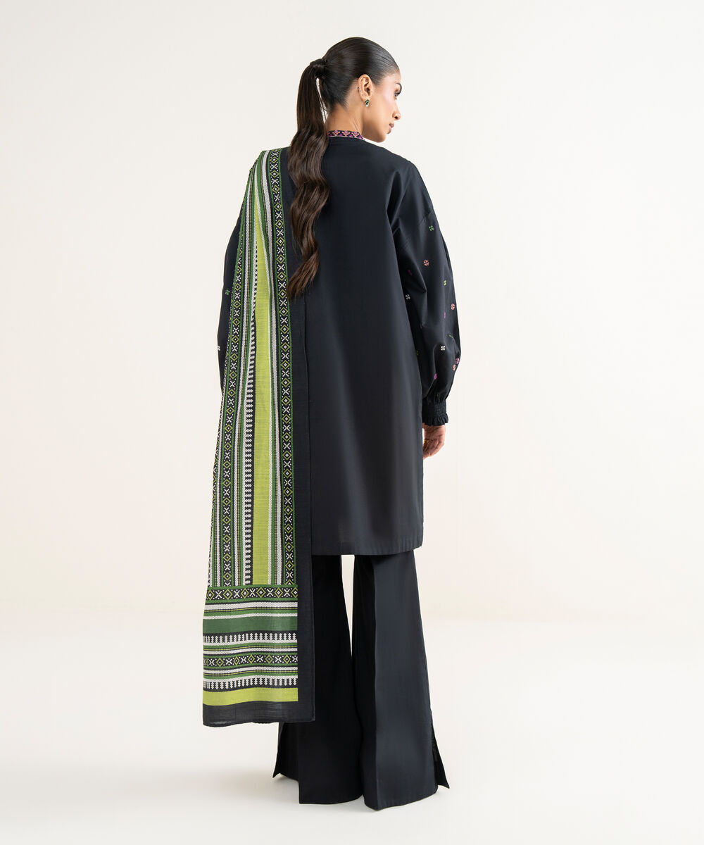 Women's Unstitched Cross Hatch Embroidered Black 3 Piece Suit