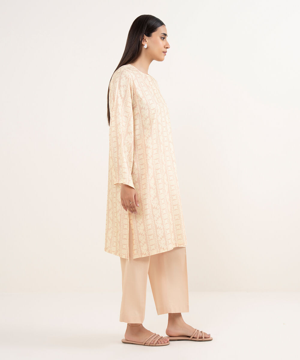 Women's RTW Arabic Lawn Pink Printed Straight Shirt