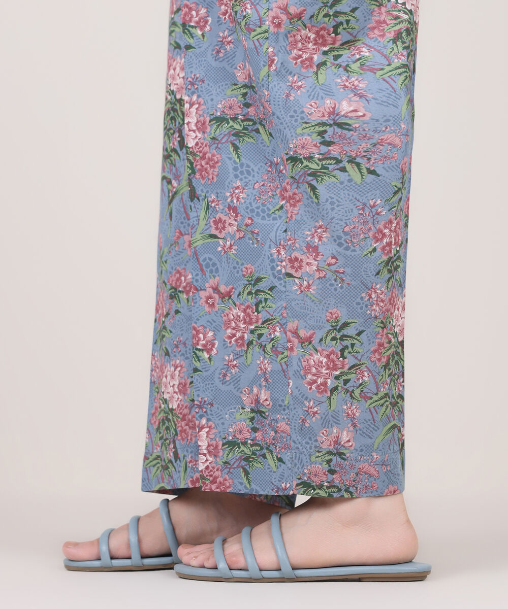 Women's RTW Cambric Blue Printed Straight Pants