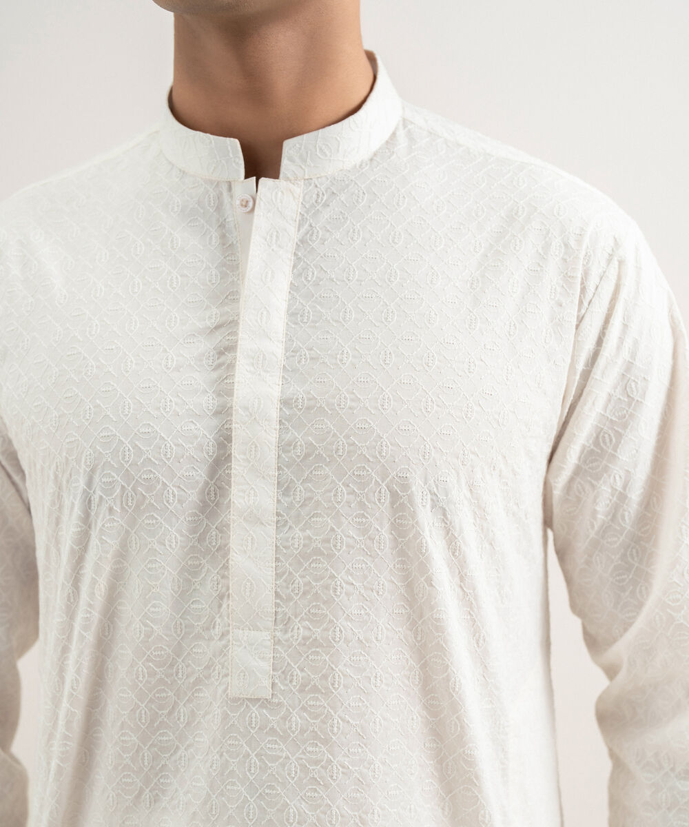 Men's Stitched Cream  Kurta Trouser