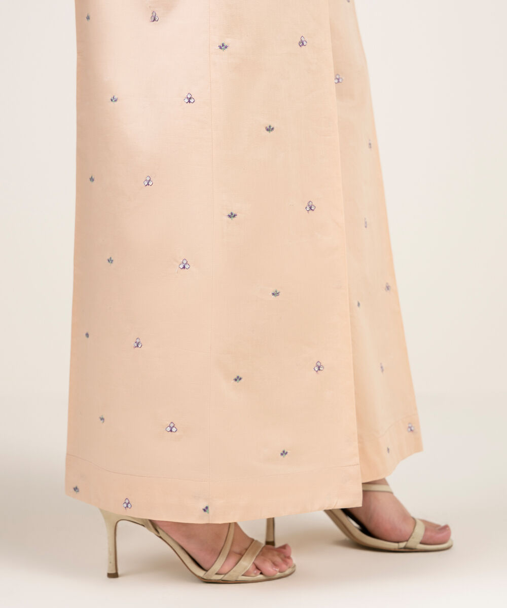 Women's RTW Cambric Embroidered Peach Flared Pants