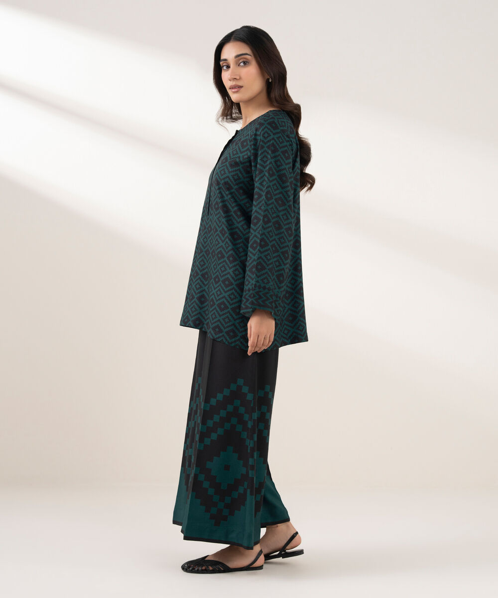 Women's RTW Viscose Linen Printed Straight Blue Shirt