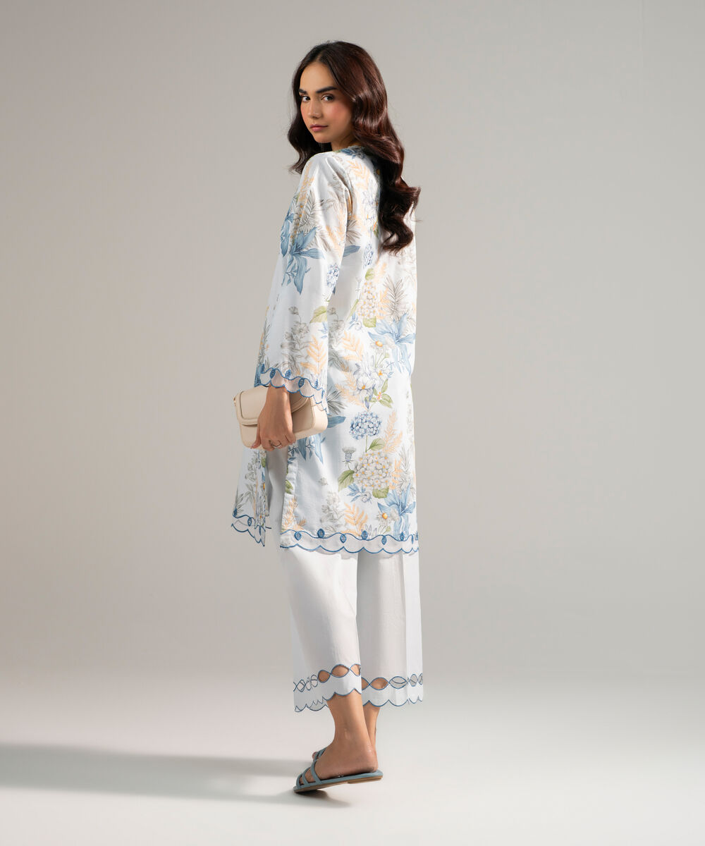 Women's RTW Slub Lawn Embroidered Light Blue 2 Piece Suit