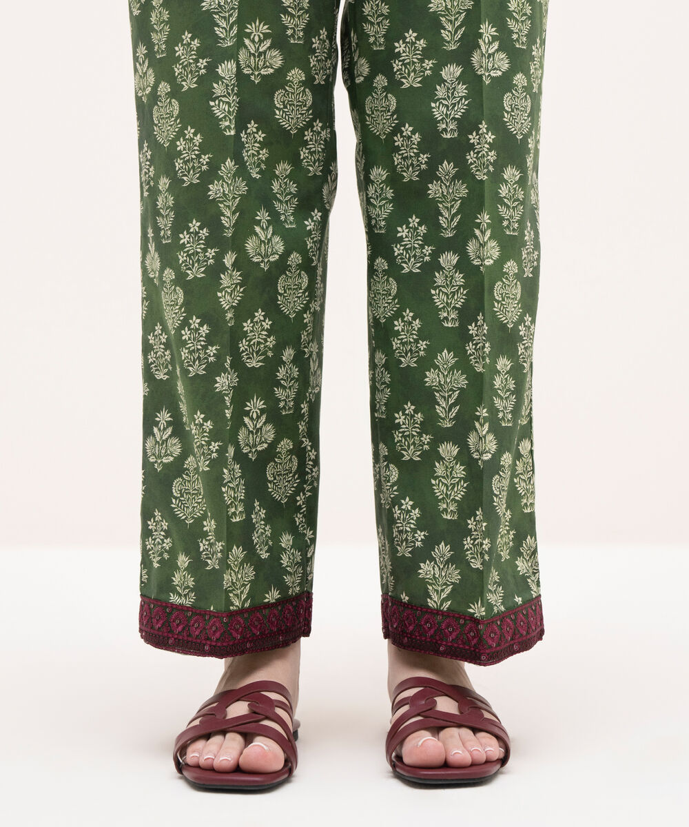 Women's RTW Cambric Green Embroidered Straight Pants