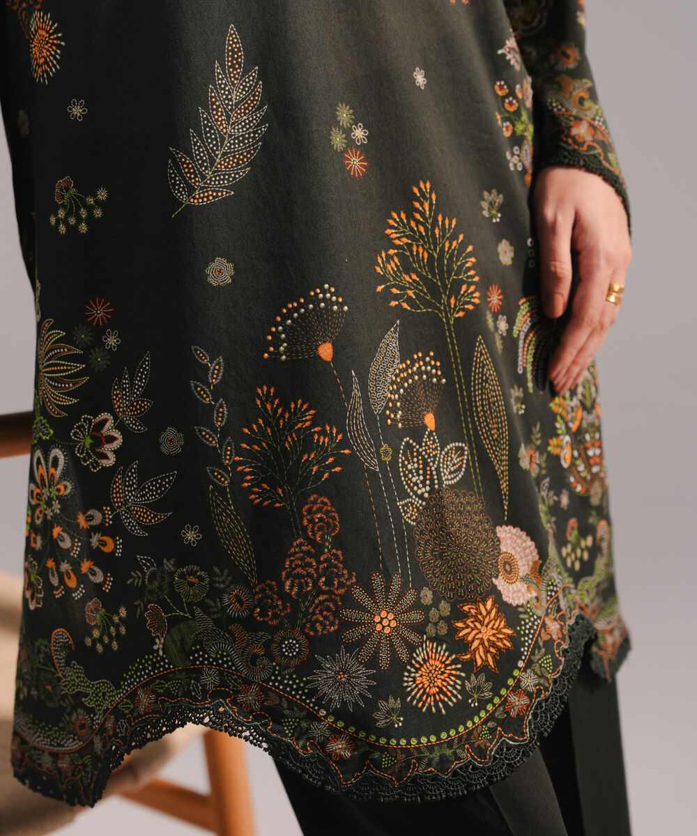 Women's RTW Lawn Printed Dark Green 2 Piece Suit