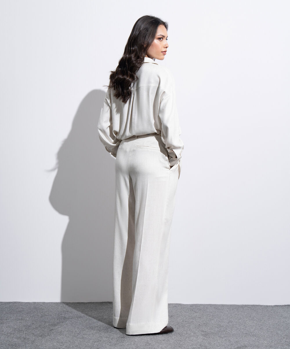 Women's Western Off-white Straight Fit Trousers With Crochet Belt