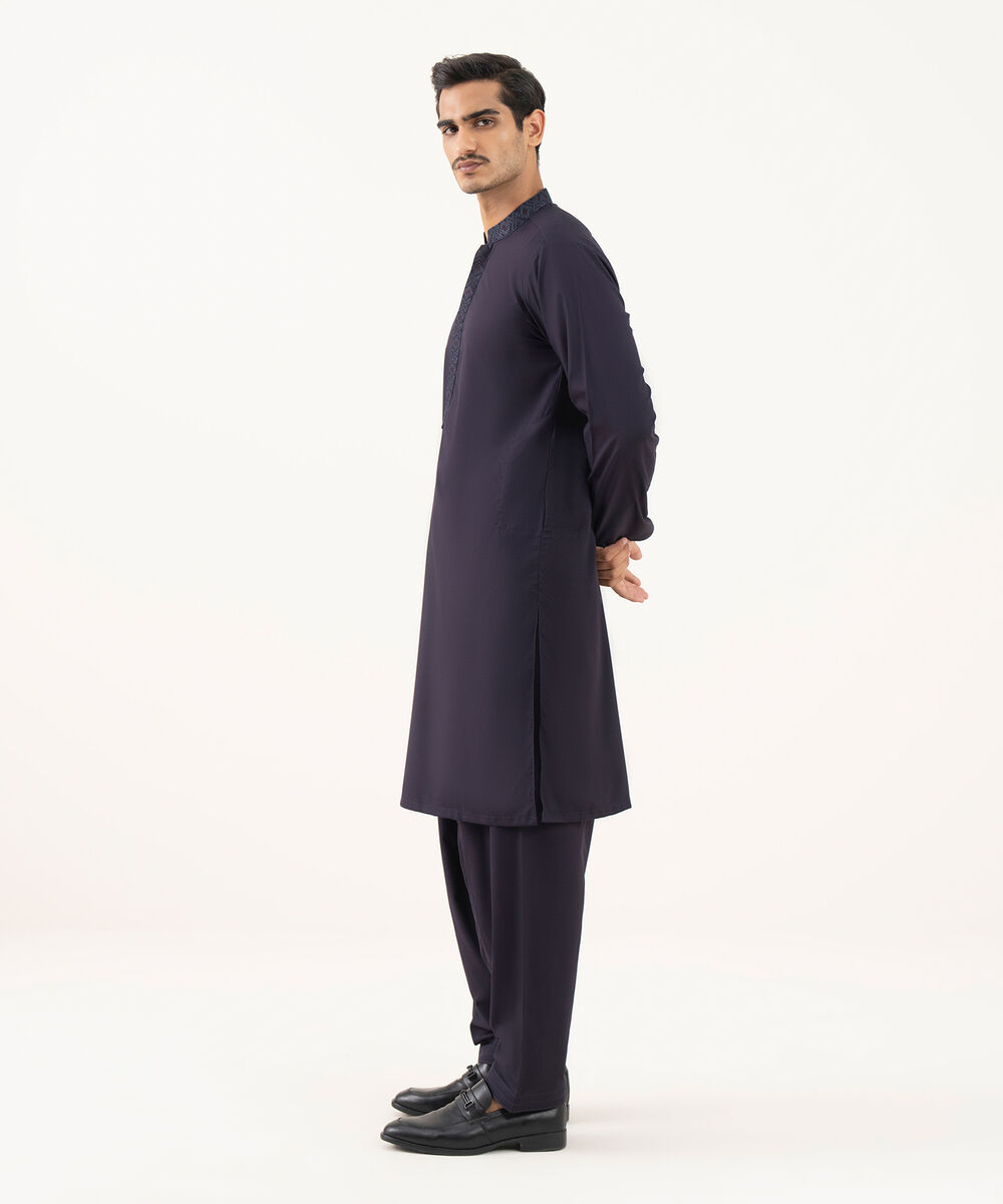 Men's Oxford Embroidered Purple Kurta Shalwar