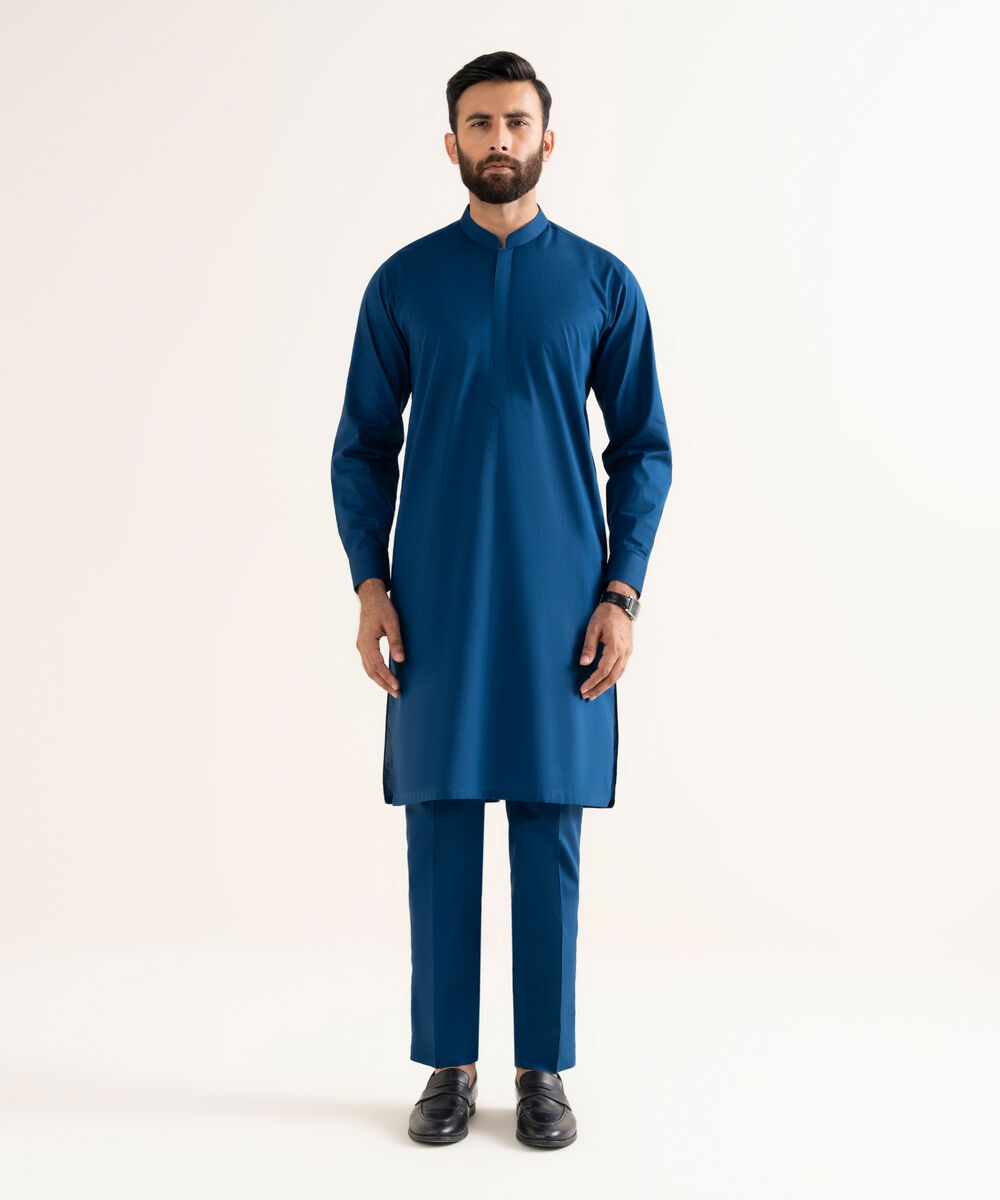 Men's Latha Plain Blue Kurta Trouser