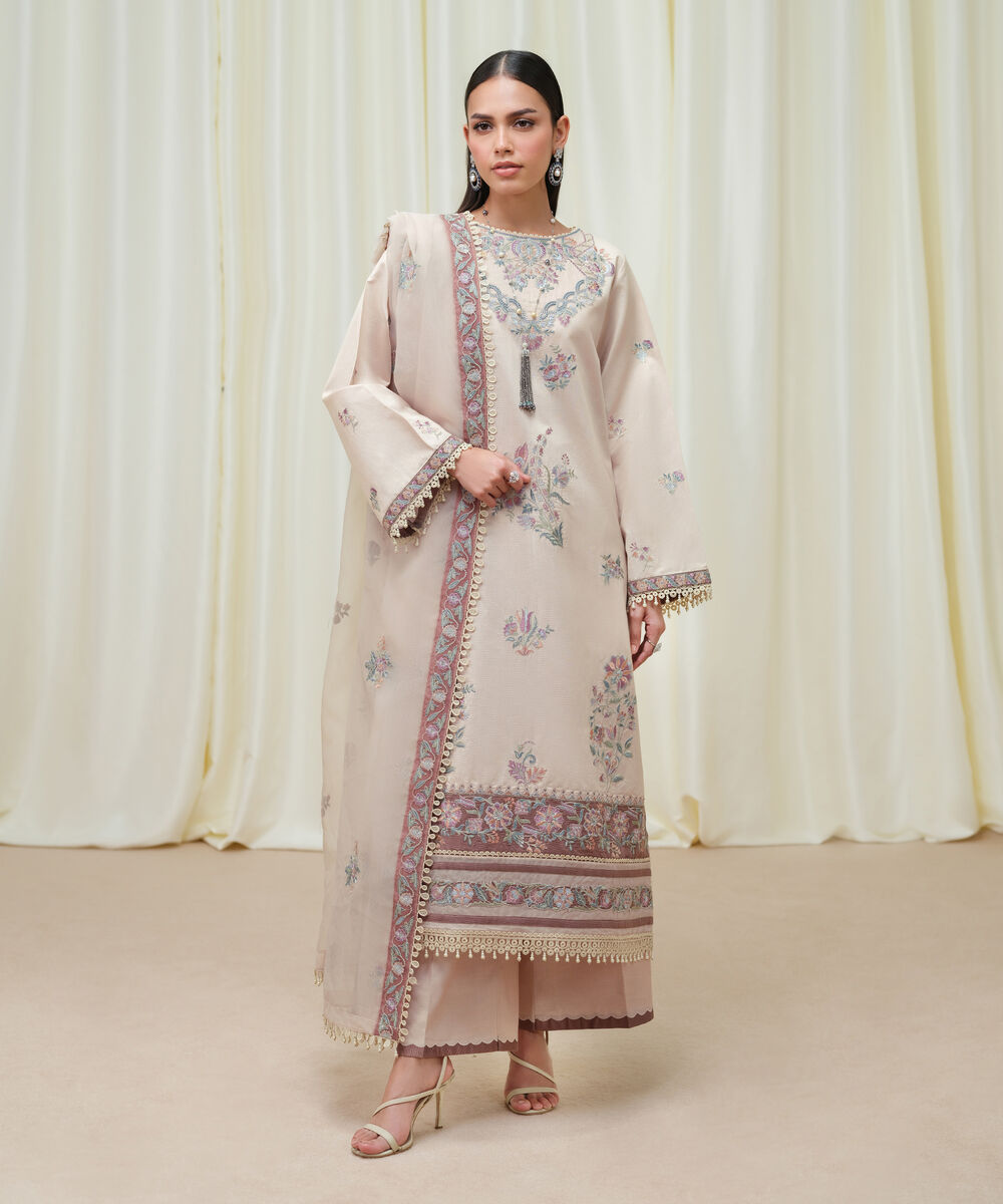 Women's Unstitched Cotton Net Dyed Three Piece Suit