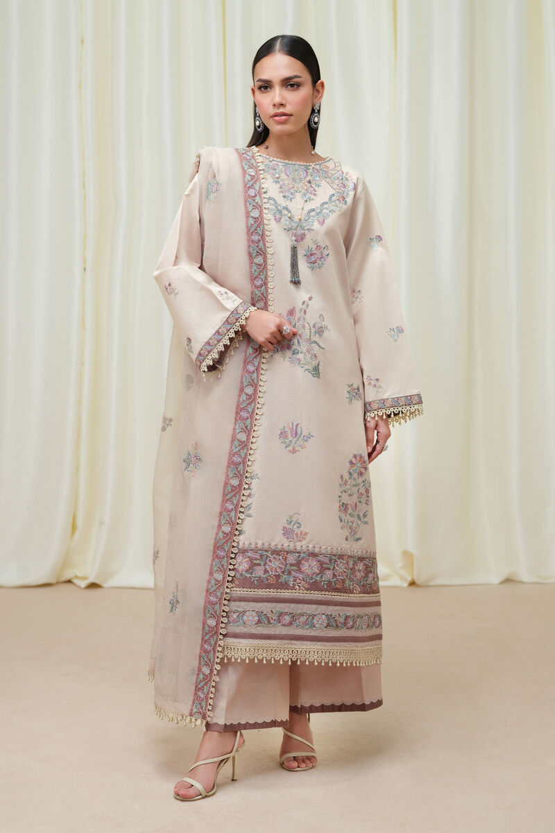 3 Piece - Embroidered Cotton Net Suit