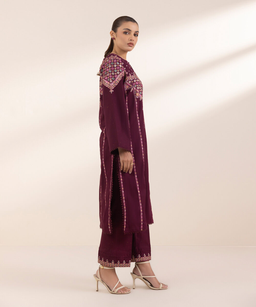 Women's Pret Multineps Pink Embroidered A-Line Shirt