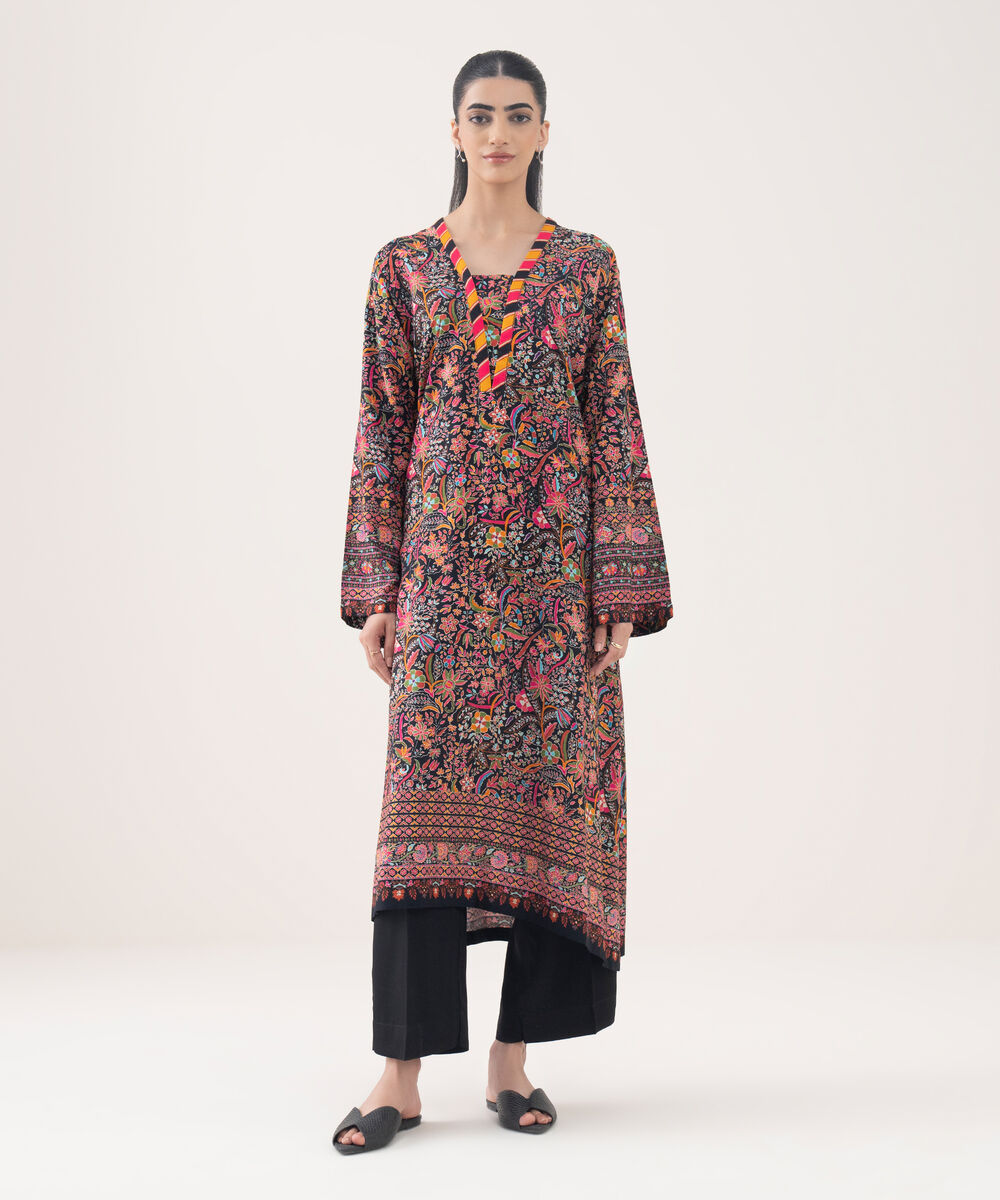 Women's RTW Viscose Linen Multi Printed Drop Shoulder Shirt