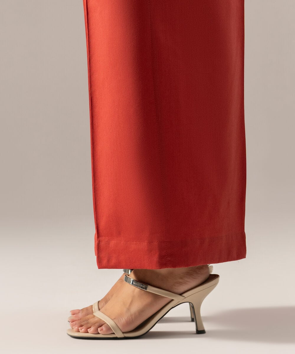 Women's RTW Solid Rust Cotton Viscose Flared Pants